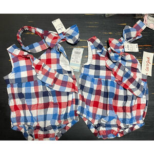 Cat & Jack Red White And Blue Twin Girls 6-9m Rompers With Bow!